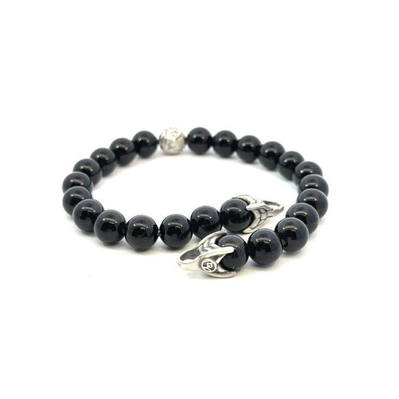 David Yurman Estate Onyx Carved Prayer Beads Bracelet 8.5" Silver DY532 - Picture 12 of 13